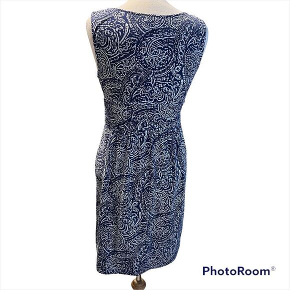 LOFT Sleeveless V-neck Mini Dress Paisley Print  Navy/White Stretchy size Medium - Picture 5 of 6